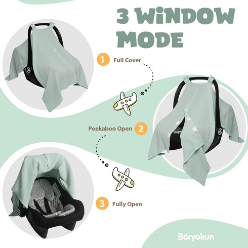 Muslin Car Seat Cover for Babies, Baby Carseat Cover for Boys Girls, Lightweight Infant Car Seat Canopy, Breathable