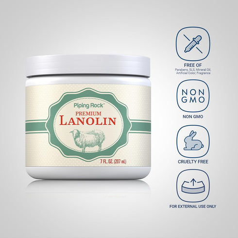 7 oz Piping Rock Lanolin Nipple Cream | fl | Moisturizing & Soothing Balm for Skin, Face, and Body | Non-GMO, Free