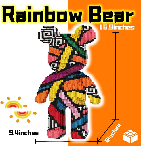 Set(16.9inches) Rainbow Graffiti Teddy Bear Micro Building Blocks Christmas Bear Building Blocks Winktoys Gift