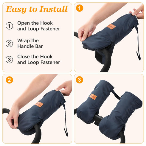 Zooawa Stroller Gloves, Universal Stroller Hand Muff with Warm Polar Fleece, Baby Stroller Gloves with Hook and Loop