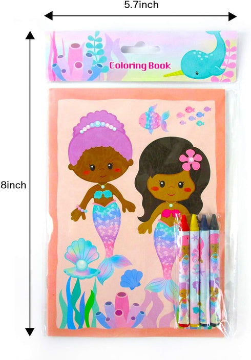 Set 12 48 TINYMILLS Rainbow Mermaid Coloring Book for Kids Party Favors with Coloring Books and Crayons African