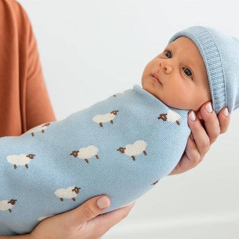 Cozy 30x30 Cotton Baby Blanket Knit Soft Swaddle Receiving Blankets Toddler Infant Blanket with Lovely Sheep