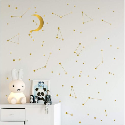 Gold 190 Star Constellation Wall Decal, Removable Kids Bedroom Decoration, Outer Space Nursery Art Mural Decor ZB162