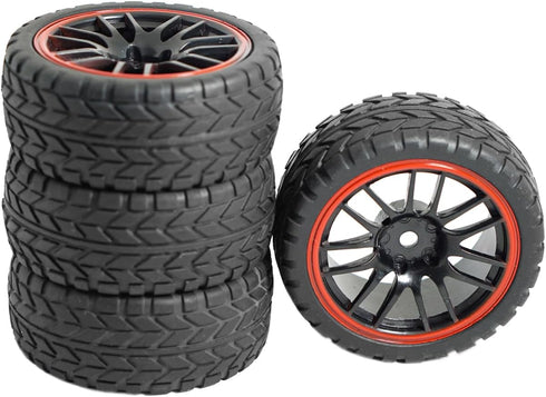 12mm Hex Wheel Rims & Rubber Tires for Redcat HPI Tamiya HSP RC 1/10 on-Road Racing Car (Pack of 4)