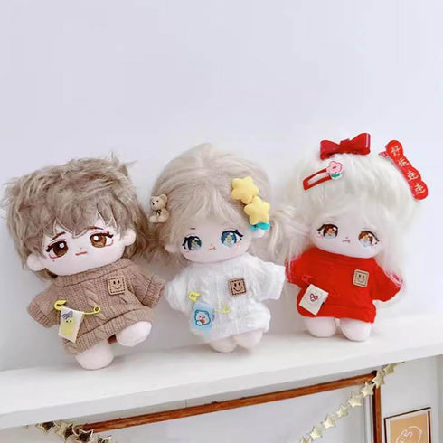 niannyyhouse 10cm Plush Doll Clothes, Cartoon Pattern Knit Sweater Accessories (Red)