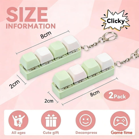 2 4 Pcs Keyboard Clicker Fidget Toy, Cute Keyboard Fidget Toy for Adult, Keys Anxiety Toy Keyboard Keychain for Stress