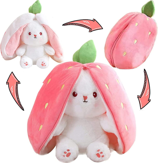 MIAODAM Easter Bunny Stuffed Animal, Plush Strawberry and Carrot Bunny Toy for Baby (Strawberry Rabbit, 10inch)