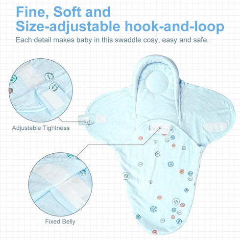 Baby Swaddle Blankets - Unisex Wrap for Newborn Baby Boys Girls, Skin Friendly Sleep Sack (Button, Blue)