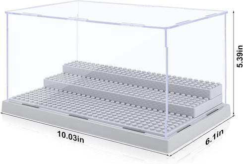 Mlikero 2 Pack Display Case for Minifigures - Clear Dustproof Acrylic Storage Box with 3 Movable Steps, Gray