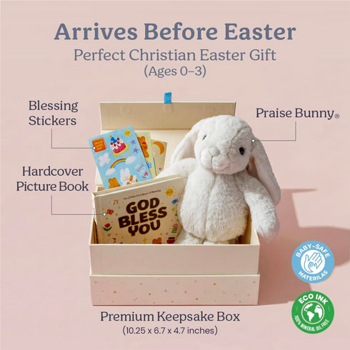 Set 11 3 Praise Bunny Christian Easter Gift for Kids Singing Plush Toy with Bible Songs, Hardcover Blessing Book