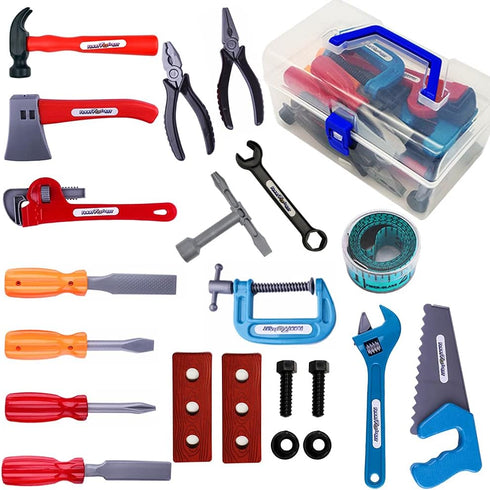 21 Pieces Kids Toy Tool Set with Power Play Tools, Educational Pretend Role Play Set & Handy Storage Box