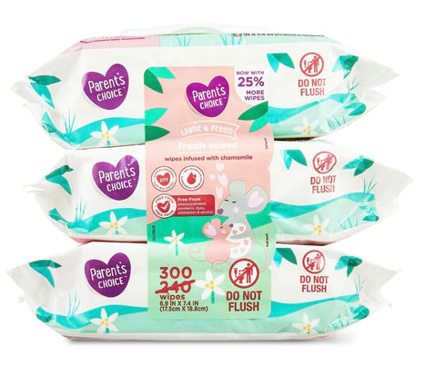 Parent's Choice Fresh Scent Baby Wipes, 300 Count 12 PACKS pink green white Packaging