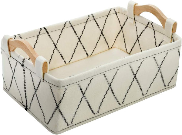 Storage Baskets for Organizing Toys, Small White Felt Fabric Bins for Home Office Closet Bathroom Bedroom