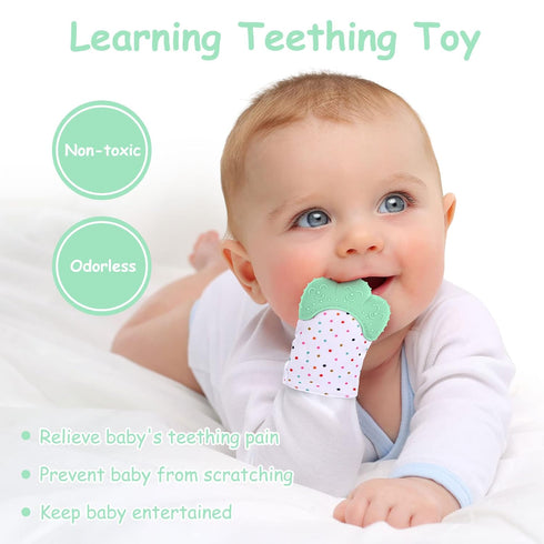 2Pack Silicone Teething Mitt for Infants, Soothing Pain Relief, Safe Teething Toys for 0-12 Months, Prevent Scratches