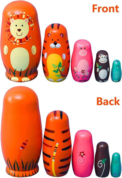 Maxshop Nesting Dolls for Kids - Russian Wooden Stacking Nested Set, 5 Pieces Handmade Toys for Children