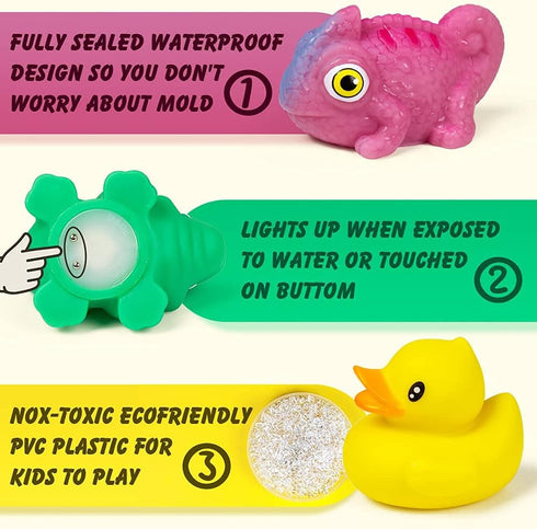 Woby Bath Toys for Toddlers 1-3 - No Hole Light Up Baby Bathtub Toys with Colorful Flashing LED Light (Funny Forest