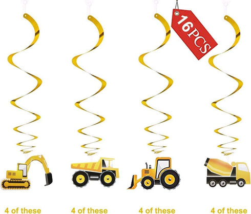 30PCS Construction Hanging Swirls Decorations for Birthday Party, Baby Shower, Car Excavator Bulldozer Ceiling Decor