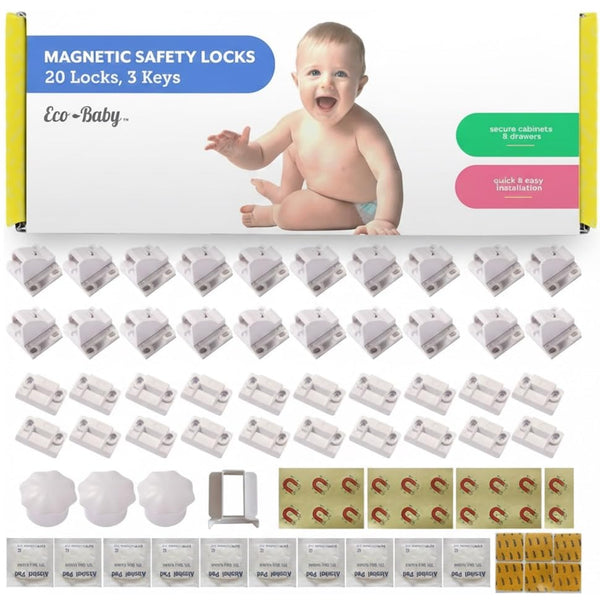 Eco-Baby Magnetic Cabinet Locks for Babies (20 Pack Locks with 3 Keys), Eco