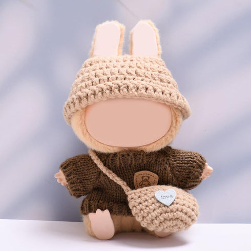 QIUTIMIY 17cm 3 Set: (LBB 16) Doll Clothes - Cute Piece Brown Sweater, Khaki Cap, Mini Bag Clothes