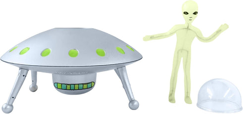 Off the Wall Toys Alien Glow-in-The-Dark UFO Space Ship with Bendable Action Figure Toy