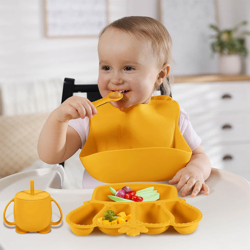BXLL Set 10 Sets Silicone Baby Feeding Pcs Baby Led Weaning Supplies Suction Bowl Divided Plate Baby Bibs Fruit feeder