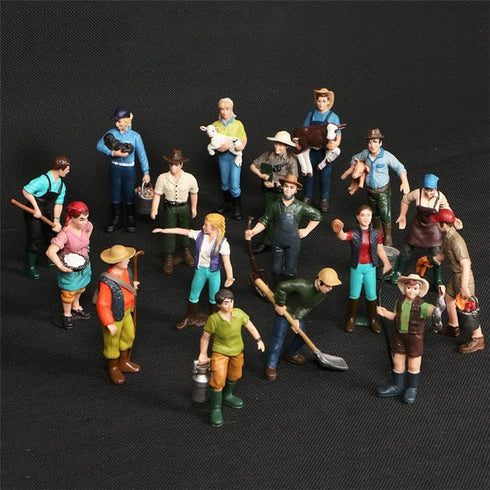 FOWIUNYE 16Pcs Little Farmer People Figures, Plastic Farm Keeper Figurines Realistic Hand Painted Farmer People