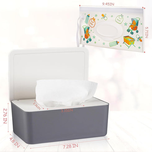 Diaper Wipes Dispenser Holder, Wipes Tissue Case Keeps Wipes Fresh with Lid (Grey)