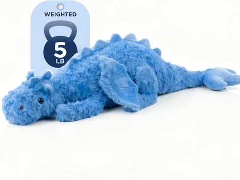 Weighted Stuffed Animal 5Lbs 35.4", Blue Soft Dragon Plush Toy, Weighted Dragon