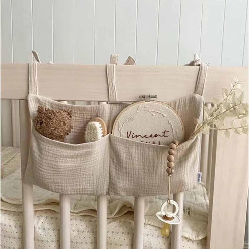 YeeMan Bag,2 Cotton Baby Bedside Hanging Storage Pockets Organizer for Baby Cribs and Toys (Oatmeal)
