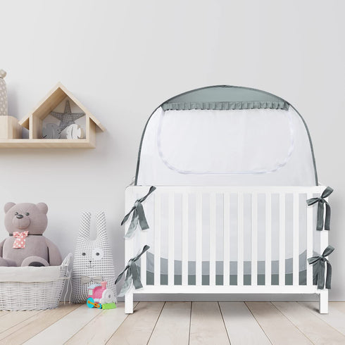 L RUNNZER Baby Crib Tent, Pop Up Crib Canopy to Keep Baby from Climbing Out, Safety Crib Net Mosquitoes Net