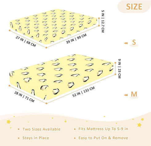 miaozhen 1 Pack 52x28 Cotton Crib Sheets for Baby Boys Girls Soft Comfy Cute Animal Penguin Pastel Yellow Toddler