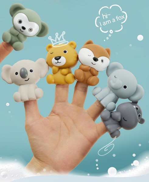 Auvitaya Baby Bath Toy Stackable Infant Bathtub Toys Stacking Floating Boat Train with Animal Finger Puppets Bath Toy