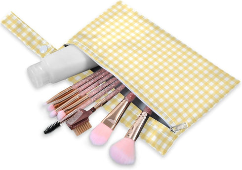 Gravopti Set 2, Yellow Gingham Wet Dry Bags of Reusable Waterproof Organizer with Zipper Pockets for Baby Diapers