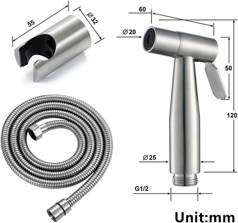 XKHLQLPEF Set Bidet Sprayer with Single Cold Water Stainless Steel Portable Cloth Diaper Washer Shower Sprayer Wall