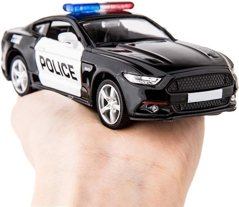 BDTCTK 1/36 Ford Mustang GT Police Car Model, Zinc Alloy Die-Cast Pull Back Vehicles for Kids (Black)