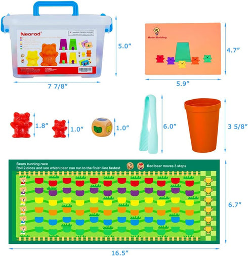 Rainbow Counting Bears with Matching Sorting Cups - 90 Piece STEM Educational Math Manipulatives Toy Set for Toddlers