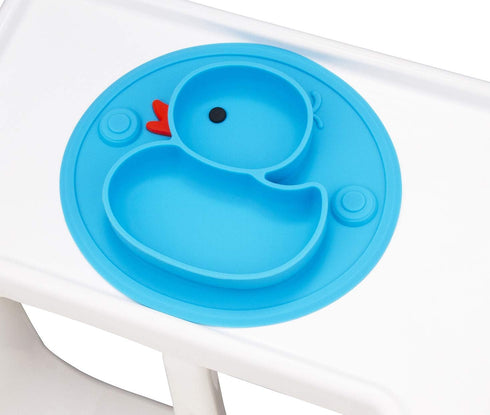 Baby Divided Plate Silicone - Portable Non Slip Feeding Plate with Suction Cup for Kids, BPA Free (Duck-Blue)