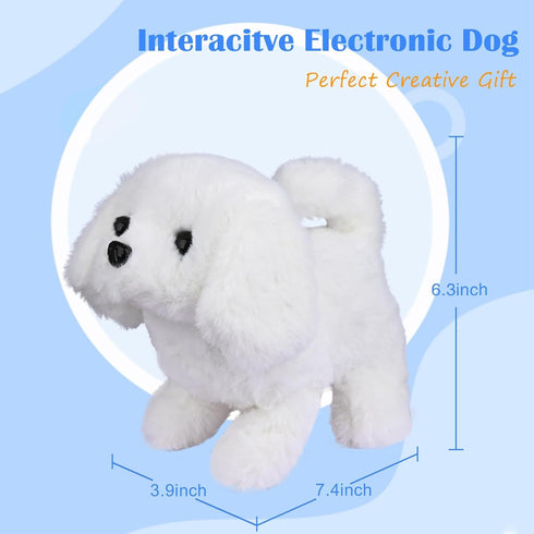 WorWoder Bichon Frise Toy Puppy Electronic Interactive Pet Dog - Walking, Barking, Tail Wagging Companion for Kids