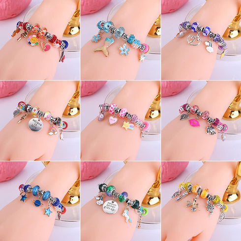 AIPRIDY Charm Bracelet Making Kit, Unicorn Mermaid Crafts Gifts Set for Girls 5-12 Years Old