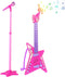 deAO Kids Guitar and Microphone Set, Adjustable Height Microphone with Stand, Music Light Karaoke Toys for Kids
