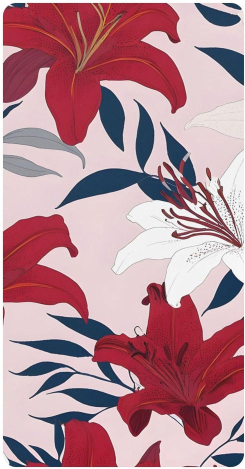 CZXW Hawaiian Floral Red White Crib Sheets Fitted 52" x 28" Natural Cotton