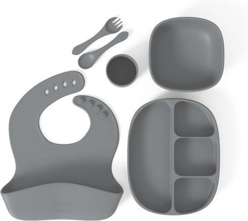 Baby Feeding Set, 6 Piece - Pebble Gray - Includes Suction Bowl,
