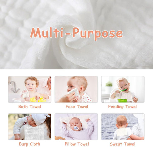 10 Pack, 20"x10" AIDEA Burp Cloths and Washcloths for Baby, Absorbent Cotton Muslin Baby Towels, Large Soft Breathable