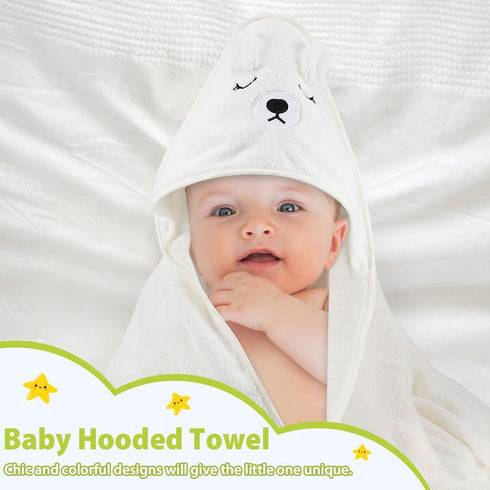 Vabrloy Girls,31.5x31.5 inch(White Baby Bath Towel,Ultra Soft Hooded Baby Towel,Toddler Bath Towels with Animal
