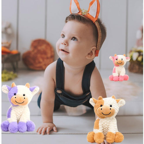 YUKOUQIAN 8 inch Cute Cow Plush Stuffed Animal Doll Toy for Girls Boys (Siting Cow Purple)