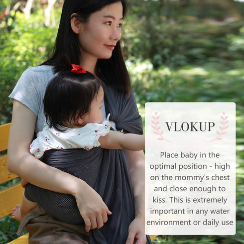 Baby Water Ring Sling Carrier, Lightweight Breathable Mesh Wrap for Infant, Newborn, Kids, Grey