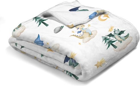 Cartoon Fairy Tale Baby Blanket, Watercolor Dragons, 30x40, Soft Flannel Swaddle for Boys and Girls