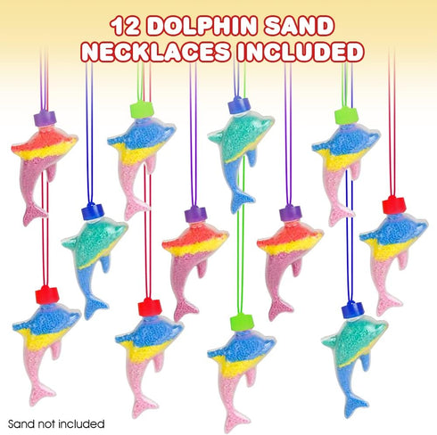 ArtCreativity Dolphin Sand Art Bottle Necklaces (Pack of 12), Sand Art Craft Kit with Shaped Bottles, Party Supplies