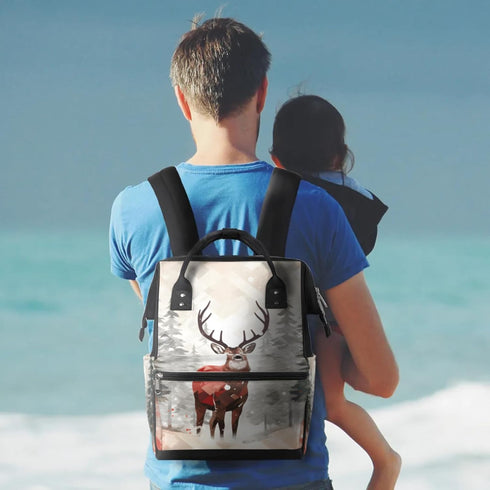 Hsnar Backpack Christmas Deer Waterproof Diaper Bag Large Capacity Baby Bag with Stroller Straps, Multi-Pocket Diaper