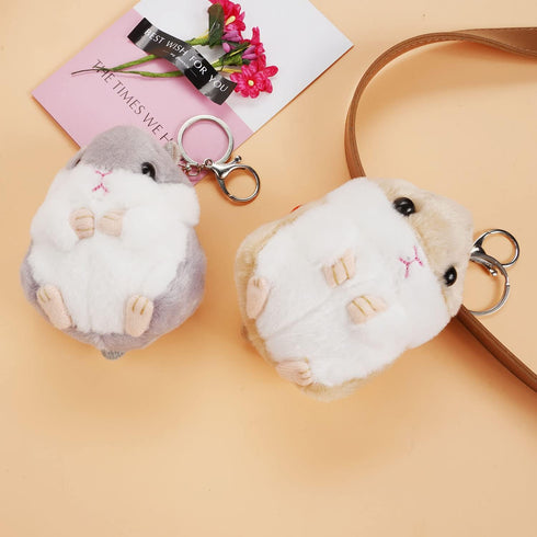 RAYNAG Set of 2 Cute Hamster Plush Keychains Stuffed Animals Keyring Charm